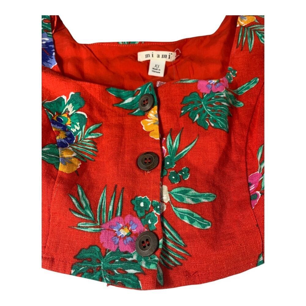NEW Francesca's Linen Blend Cropped Button Front Ruffled Sleeve Halter Top XS - Picture 3 of 7